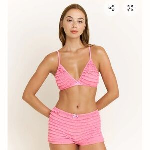 Honeydew Intimates Pink Ruffle Bralette and Shorts